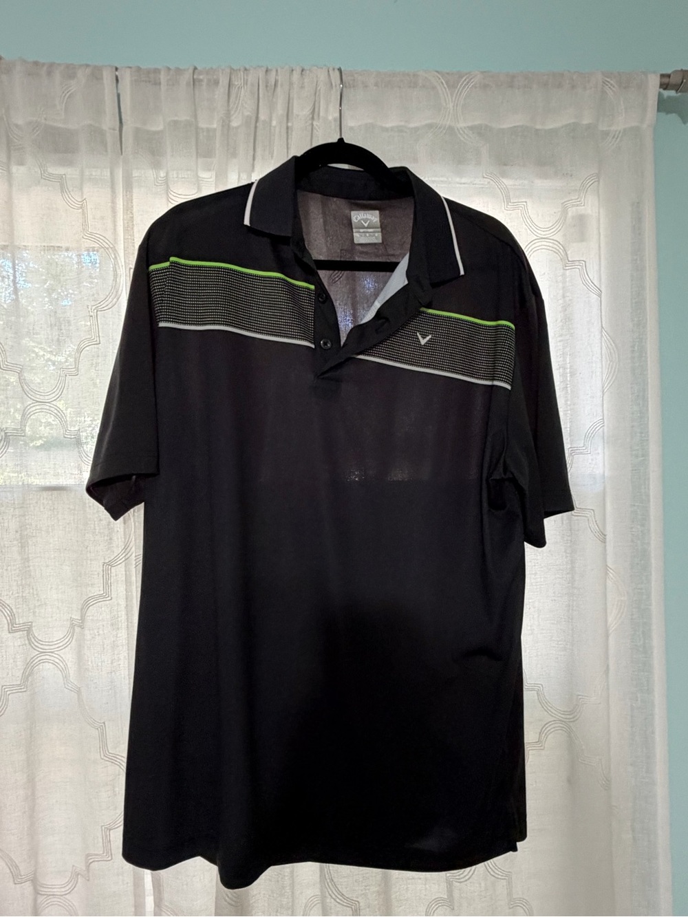 Callaway Black Polo with Lime and Gray Chest Stripes
